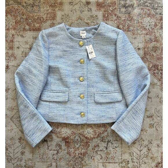 J Crew Tweed Lady Jacket Long Sleeve Gold Buttons Womens Size 6P NWT - Picture 2 of 10